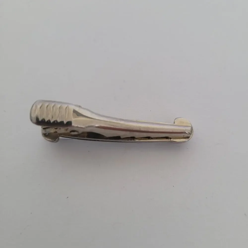 Silver Blue Tone Tie Bar Clip Tac Clasp Oval Retro Vintage Logo Unbranded‎ Small